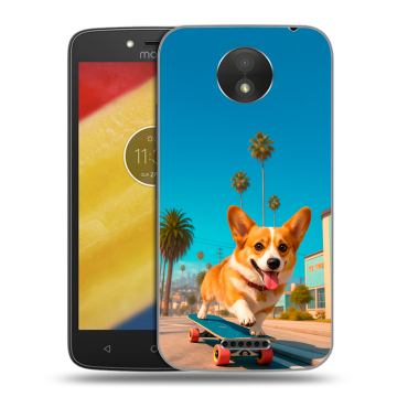 Силиконовый чехол на Motorola Moto C Plus с принтом Корги на скейте Силиконовый чехол на Motorola Moto C Plus с принтом Корги на скейте