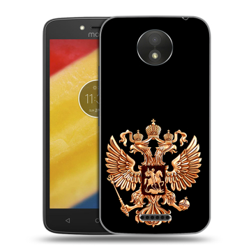 Силиконовый чехол на Motorola Moto C Plus с принтом Герб России золотой