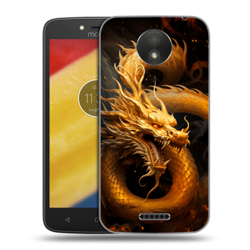 Силиконовый чехол на Motorola Moto C Plus с принтом Золотой дракон