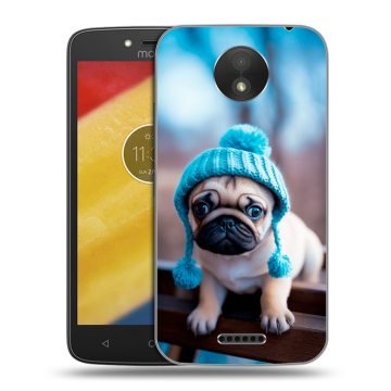 Силиконовый чехол на Motorola Moto C Plus с принтом Мопс в шапке Силиконовый чехол на Motorola Moto C Plus с принтом Мопс в шапке