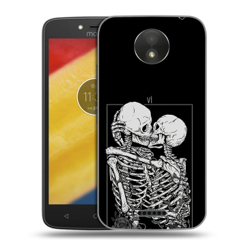 Силиконовый чехол на Motorola Moto C Plus с принтом Поцелуй скелетов Силиконовый чехол на Motorola Moto C Plus с принтом Поцелуй скелетов