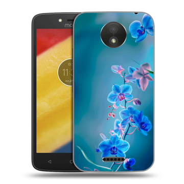 Силиконовый чехол на Motorola Moto C Plus с принтом Голубые цветы Силиконовый чехол на Motorola Moto C Plus с принтом Голубые цветы