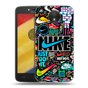 Силиконовый чехол на Motorola Moto C Plus с принтом найк nike черный