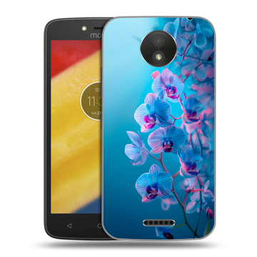 Силиконовый чехол на Motorola Moto C Plus с принтом голубые орхидеи Силиконовый чехол на Motorola Moto C Plus с принтом голубые орхидеи