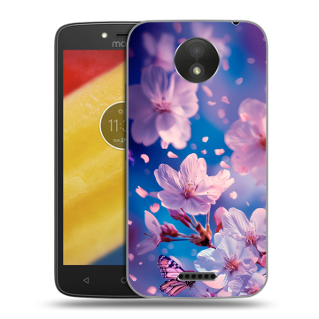 Силиконовый чехол на Motorola Moto C Plus с принтом цветы бабочки Силиконовый чехол на Motorola Moto C Plus с принтом цветы бабочки