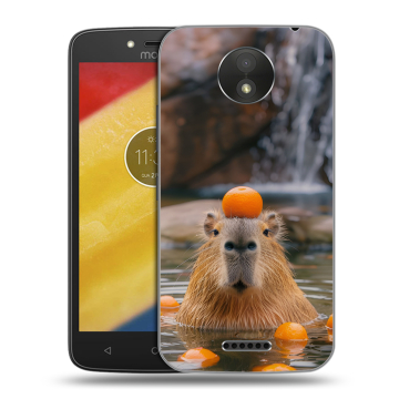 Силиконовый чехол на Motorola Moto C Plus с принтом Капибара с апельсином Силиконовый чехол на Motorola Moto C Plus с принтом Капибара с апельсином