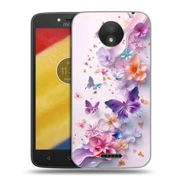 Силиконовый чехол на Motorola Moto C Plus с принтом цветы бабочки Силиконовый чехол на Motorola Moto C Plus с принтом цветы бабочки