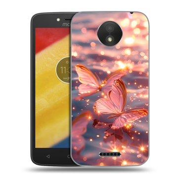 Силиконовый чехол на Motorola Moto C Plus с принтом бабочки розовые Силиконовый чехол на Motorola Moto C Plus с принтом бабочки розовые