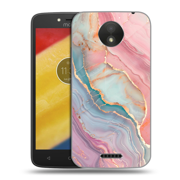 Силиконовый чехол на Motorola Moto C Plus с принтом розовый мрамор Силиконовый чехол на Motorola Moto C Plus с принтом розовый мрамор
