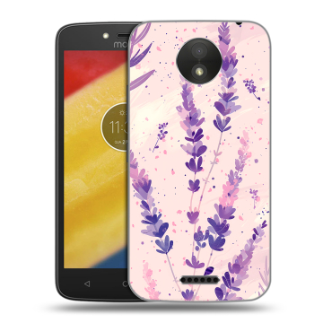 Силиконовый чехол на Motorola Moto C Plus с принтом цветы лаванда Силиконовый чехол на Motorola Moto C Plus с принтом цветы лаванда
