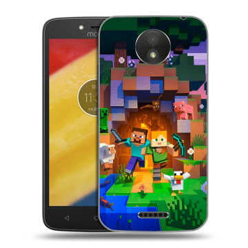 Силиконовый чехол на Motorola Moto C Plus с принтом Майнкрафт Minecraft