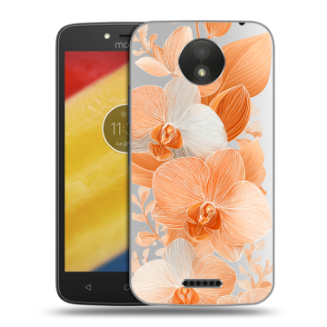 Силиконовый чехол на Motorola Moto C Plus с принтом Бежевые цветы