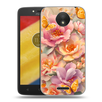 Силиконовый чехол на Motorola Moto C Plus с принтом Цветы и бабочки