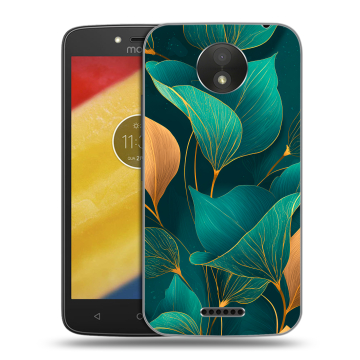 Силиконовый чехол на Motorola Moto C Plus с принтом Листья и золото