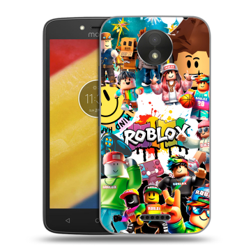 Силиконовый чехол на Motorola Moto C Plus с принтом Roblox Роблокс