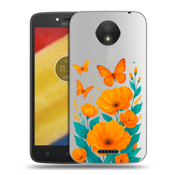 Силиконовый чехол на Motorola Moto C Plus с принтом цветы бабочки