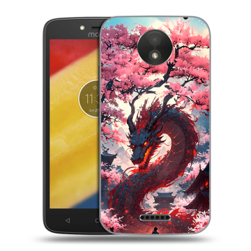 Силиконовый чехол на Motorola Moto C Plus с принтом Дракон Японский Силиконовый чехол на Motorola Moto C Plus с принтом Дракон Японский
