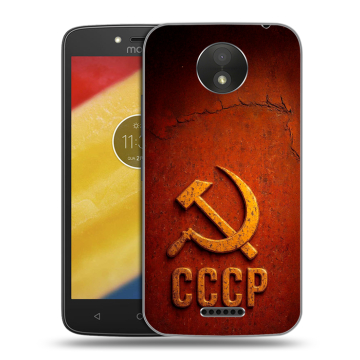 Силиконовый чехол на Motorola Moto C Plus с принтом Флаг Герб СССР Силиконовый чехол на Motorola Moto C Plus с принтом Флаг Герб СССР