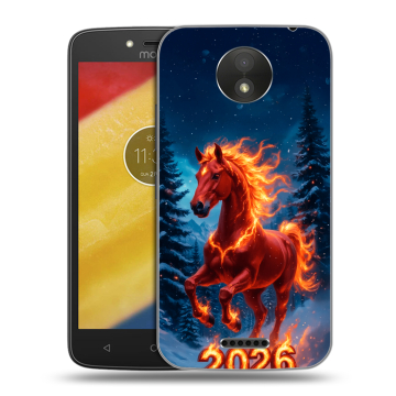 Силиконовый чехол на Motorola Moto C Plus с принтом Новый год коня