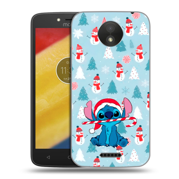 Силиконовый чехол на Motorola Moto C Plus с принтом Стич Новый год Силиконовый чехол на Motorola Moto C Plus с принтом Стич Новый год