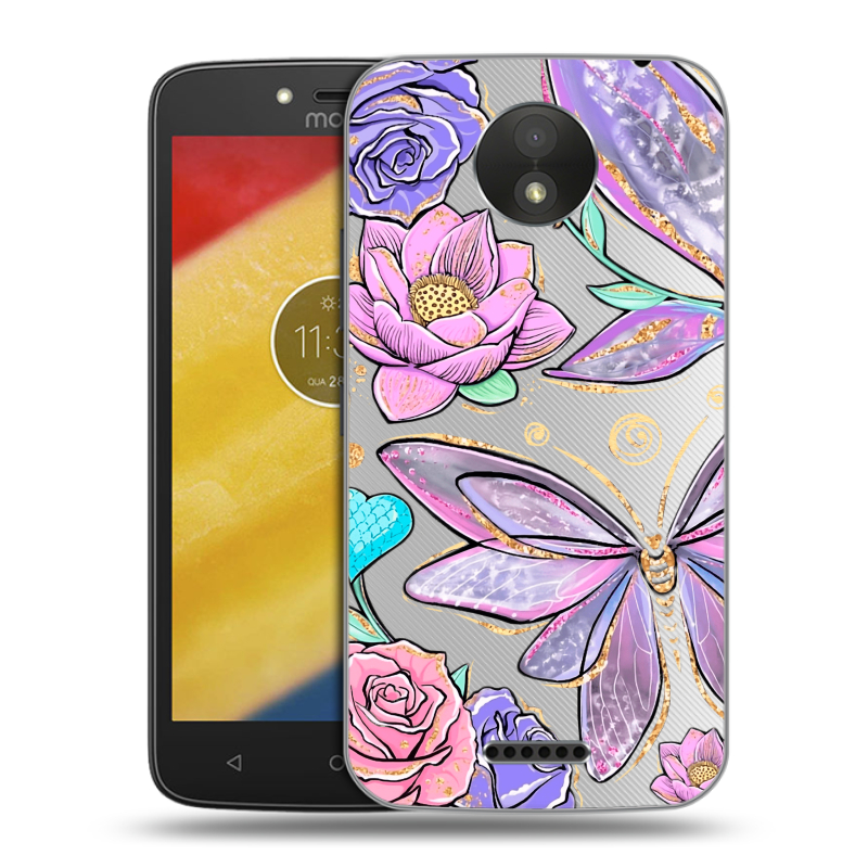 Пластиковый чехол на Motorola Moto C Plus с принтом Бабочки и цветы Пластиковый чехол на Motorola Moto C Plus с принтом Бабочки и цветы