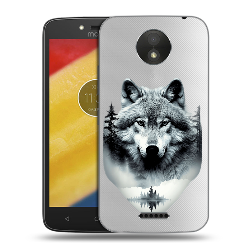 Силиконовый чехол на Motorola Moto C Plus с принтом Волк в лесу Силиконовый чехол на Motorola Moto C Plus с принтом Волк в лесу