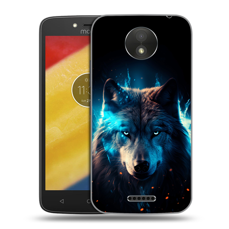 Пластиковый чехол на Motorola Moto C Plus с принтом Волк ночной Пластиковый чехол на Motorola Moto C Plus с принтом Волк ночной
