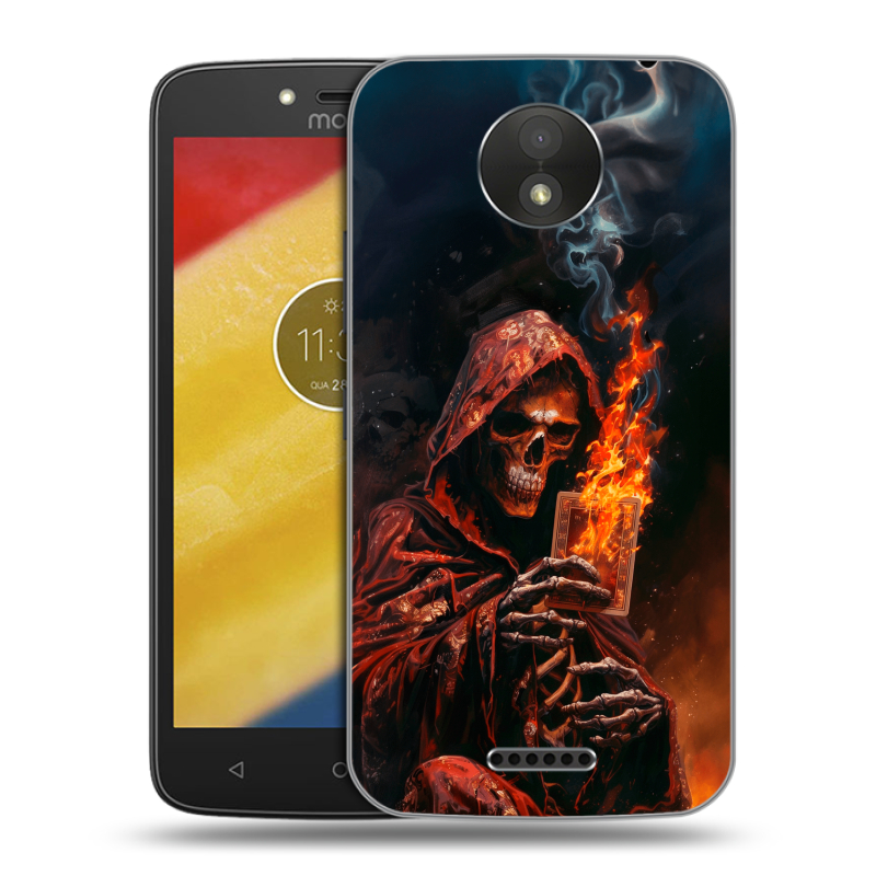 Силиконовый чехол на Motorola Moto C Plus с принтом Скелет и карты Силиконовый чехол на Motorola Moto C Plus с принтом Скелет и карты