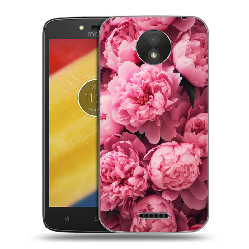 Пластиковый чехол на Motorola Moto C Plus с принтом цветы пионы Пластиковый чехол на Motorola Moto C Plus с принтом цветы пионы