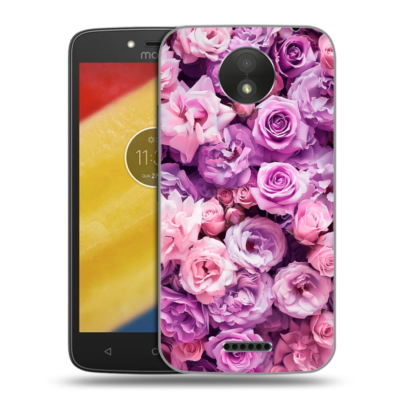 Пластиковый чехол на Motorola Moto C Plus с принтом лавандовые розы Пластиковый чехол на Motorola Moto C Plus с принтом лавандовые розы