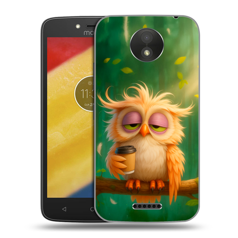 Силиконовый чехол на Motorola Moto C Plus с принтом сова Силиконовый чехол на Motorola Moto C Plus с принтом сова