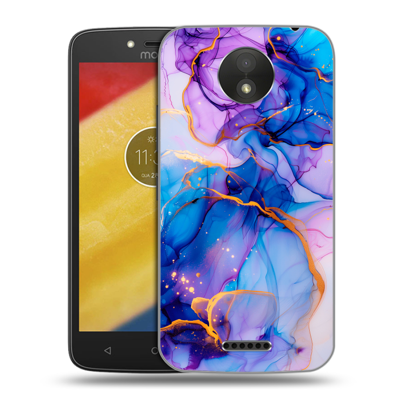 Пластиковый чехол на Motorola Moto C Plus с принтом синий мрамор Пластиковый чехол на Motorola Moto C Plus с принтом синий мрамор