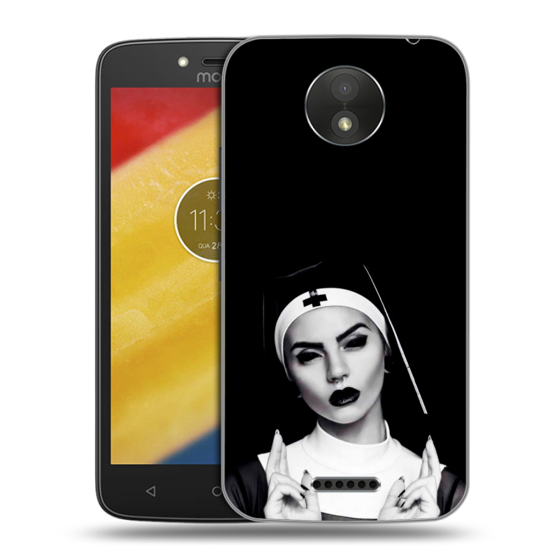 Силиконовый чехол на Motorola Moto C Plus с принтом монашка Силиконовый чехол на Motorola Moto C Plus с принтом монашка