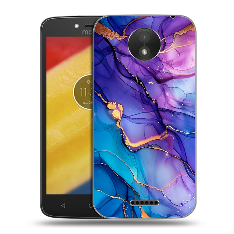 Пластиковый чехол на Motorola Moto C Plus с принтом синий мрамор Пластиковый чехол на Motorola Moto C Plus с принтом синий мрамор
