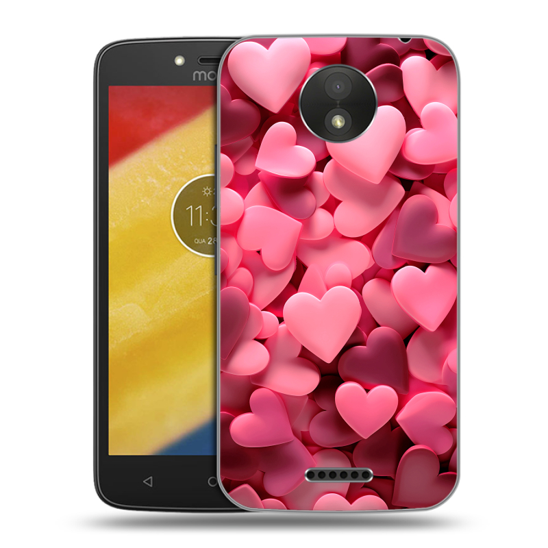 Силиконовый чехол на Motorola Moto C Plus с принтом розовые сердечки Силиконовый чехол на Motorola Moto C Plus с принтом розовые сердечки