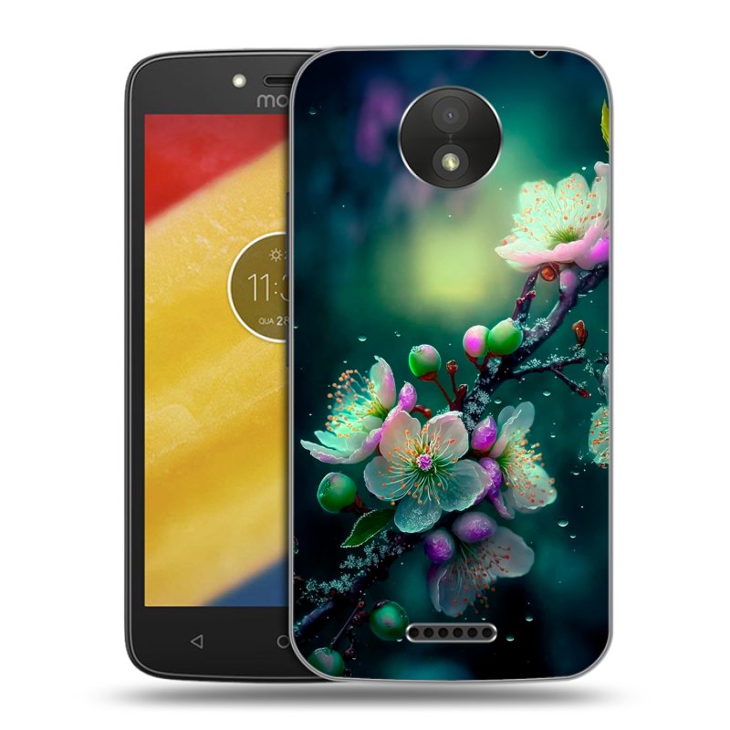 Силиконовый чехол на Motorola Moto C Plus с принтом Цветы и мрамор Силиконовый чехол на Motorola Moto C Plus с принтом Цветы и мрамор