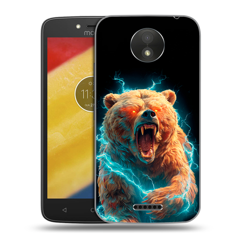 Силиконовый чехол на Motorola Moto C Plus с принтом Медведь Силиконовый чехол на Motorola Moto C Plus с принтом Медведь