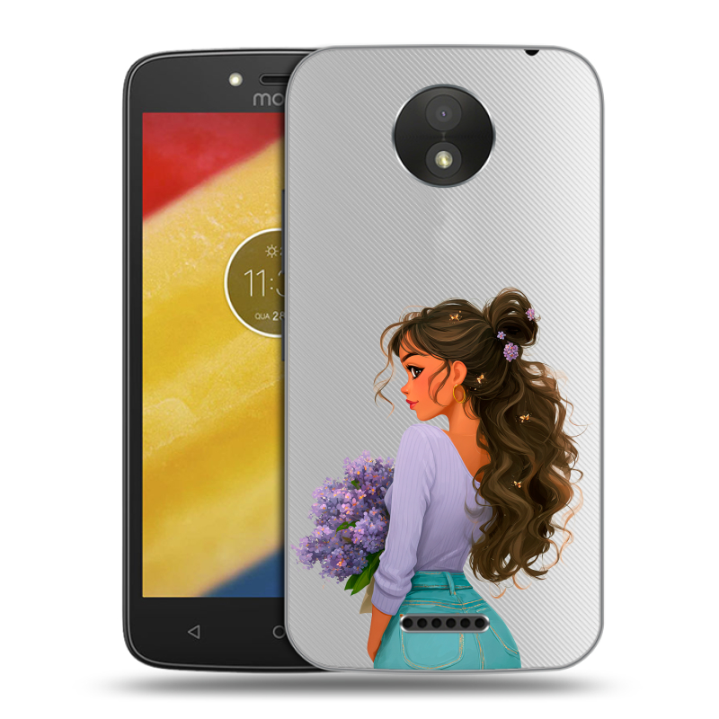 Пластиковый чехол на Motorola Moto C Plus с принтом девушка цветы Пластиковый чехол на Motorola Moto C Plus с принтом девушка цветы