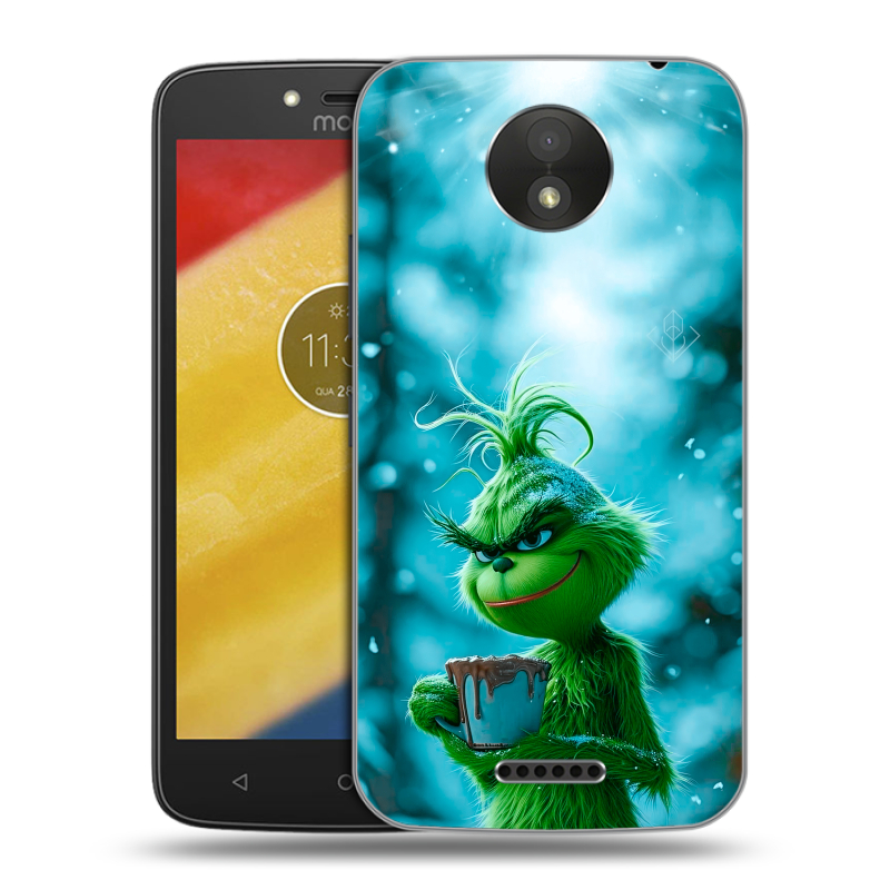 Силиконовый чехол на Motorola Moto C Plus с принтом Новый год гринч Силиконовый чехол на Motorola Moto C Plus с принтом Новый год гринч