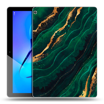 Силиконовый чехол на планшета Huawei MediaPad M3 Lite 10 с принтом Мрамор зеленое золото