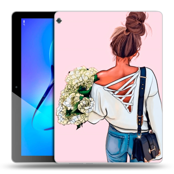 Силиконовый чехол на планшета Huawei MediaPad M3 Lite 10 с принтом Девушка и букет