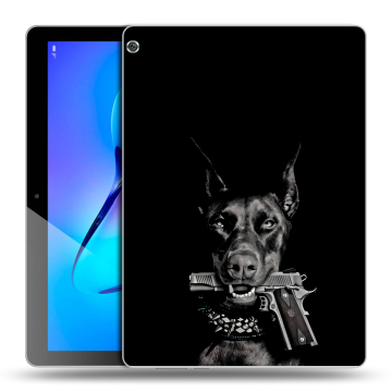 Силиконовый чехол на планшета Huawei MediaPad M3 Lite 10 с принтом Доберман и пистолет