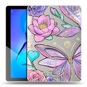 Силиконовый чехол на Huawei MediaPad M3 Lite 10 с принтом Бабочки и цветы