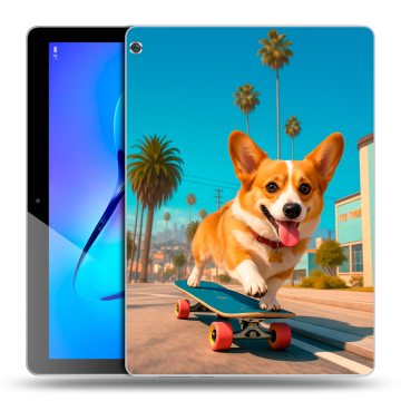 Силиконовый чехол на Huawei MediaPad M3 Lite 10 с принтом Корги на скейте