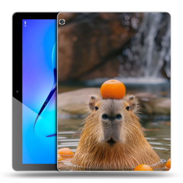 Силиконовый чехол на Huawei MediaPad M3 Lite 10 с принтом Капибара с апельсином