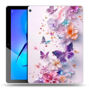 Силиконовый чехол на Huawei MediaPad M3 Lite 10 с принтом цветы бабочки Силиконовый чехол на Huawei MediaPad M3 Lite 10 с принтом цветы бабочки