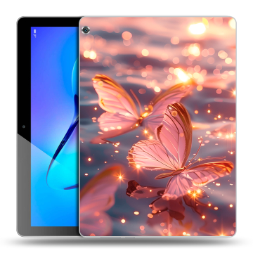 Силиконовый чехол на Huawei MediaPad M3 Lite 10 с принтом бабочки розовые