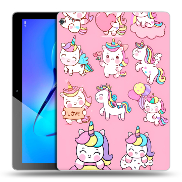 Силиконовый чехол на Huawei MediaPad M3 Lite 10 с принтом Единороги и радуга