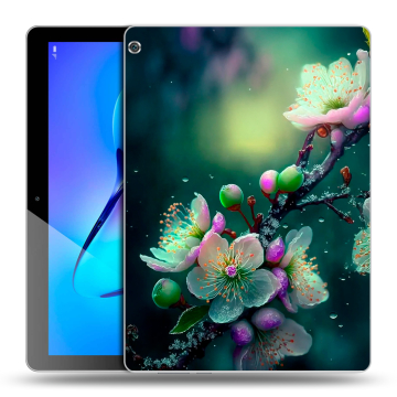 Силиконовый чехол на Huawei MediaPad M3 Lite 10 с принтом Цветы и мрамор Силиконовый чехол на Huawei MediaPad M3 Lite 10 с принтом Цветы и мрамор