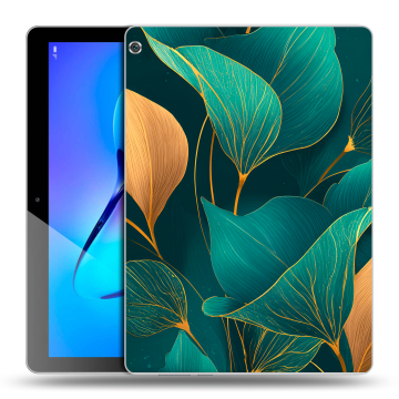 Силиконовый чехол на Huawei MediaPad M3 Lite 10 с принтом Листья и золото